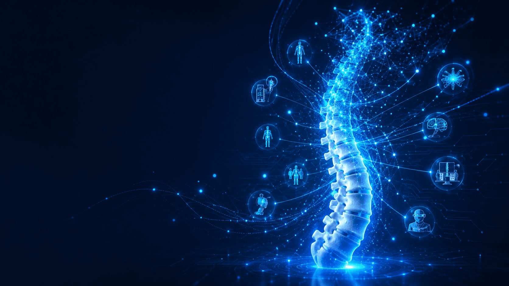 Digital spine and AI network representing AllThatSpine's research